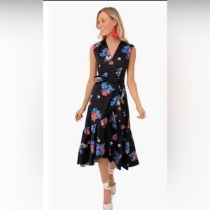 Tory Burch Floral Printed Wrap Midi Dress Black Tea Rose